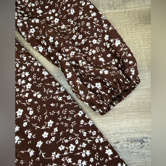 Floral Brown Long Sleeve Dress with Black top - Picture 3 of 6